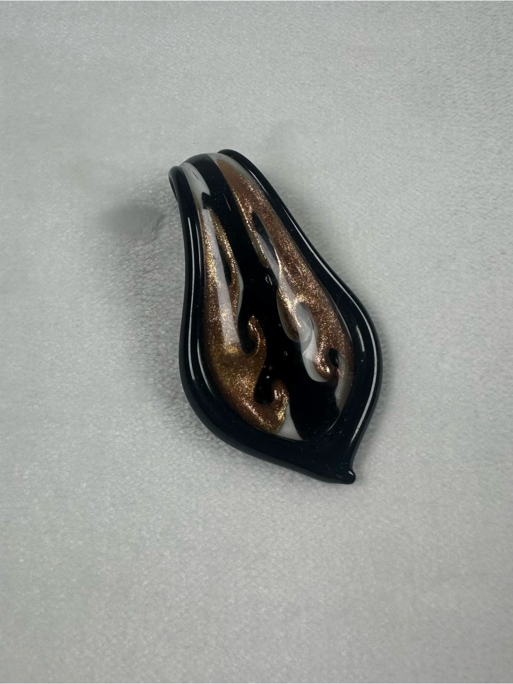 Black and Gold Flame Glass Pendant Large Murano Style Art Glitter
